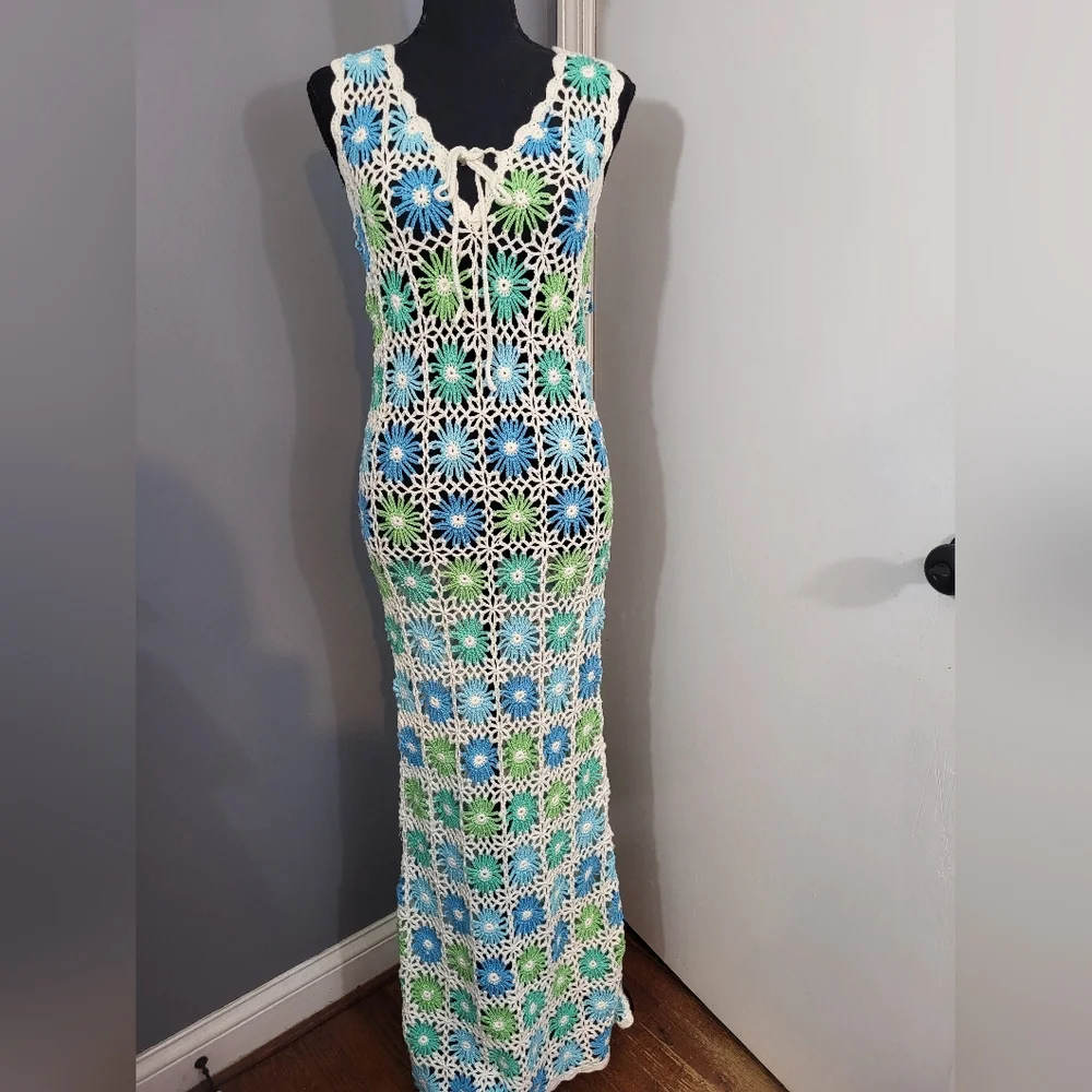 Show Me Your Mumu Vacay Tank Floral Crochet Maxi Dress Cover Up - Picture 3 of 8